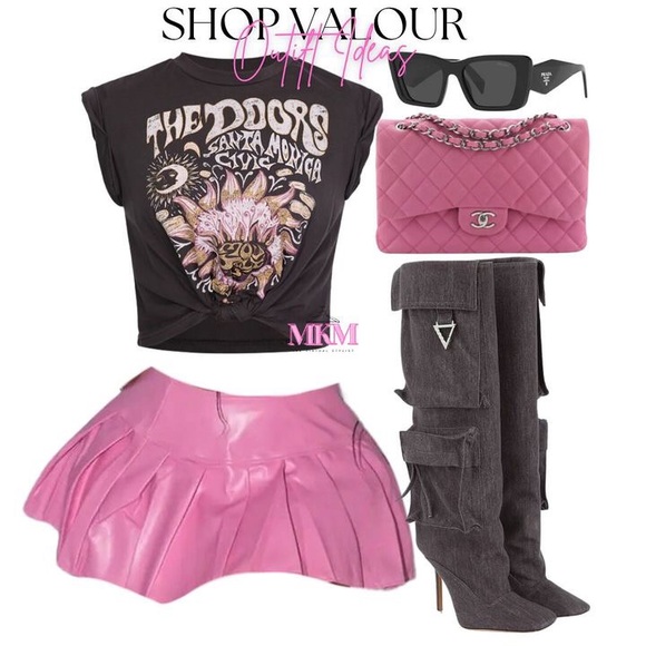 Baby pink pleather leather mini skirt pleated skirt - Picture 3 of 9